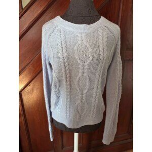 H&M Womens Cable Knit Sweater M Light Blue Acrylic Mohair Blend Crew Neck